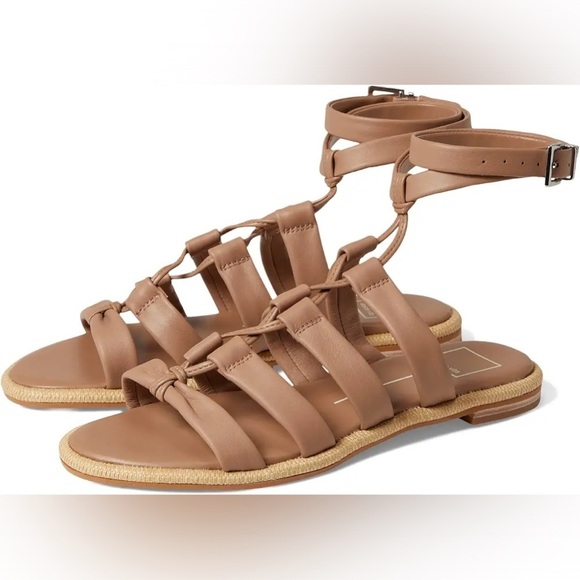 Dolce Vita Adison tan leather lace up gladiator sandals size 7 buckle flats nude - Picture 2 of 7
